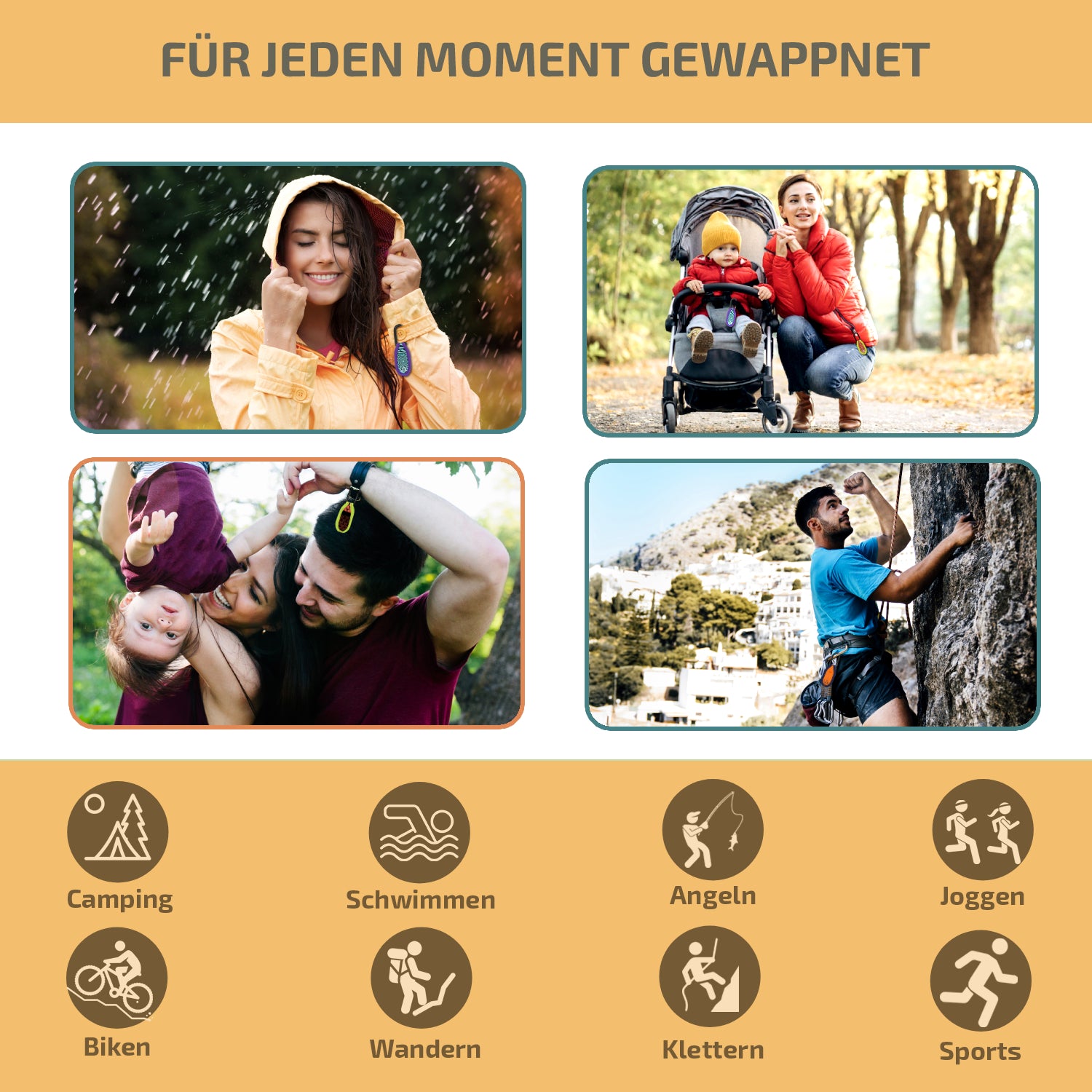 Mückenschutz SET: 4 Neoprene Anhänger + 4 Nachfüllpellets 🌱
