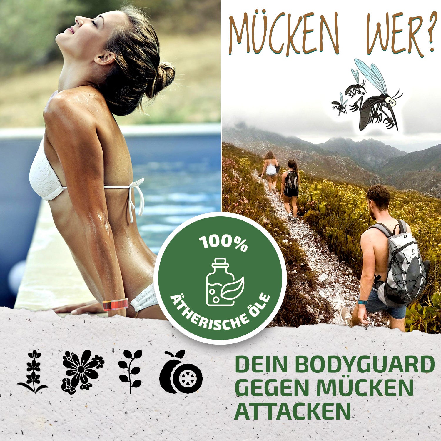 3 Designer Neoprene Mückenschutz-Armbänder + 3 Pellets – wiederverwendbar, reisegeeignet & lang anhaltender Schutz mit pflanzlich basierten Ölen