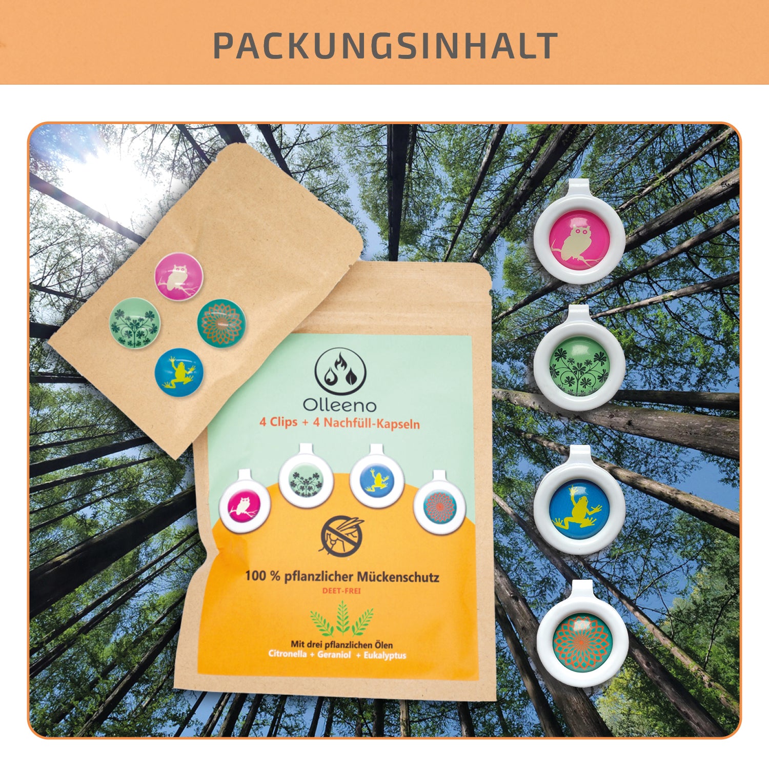 Mückenschutz SET: 4 Clips + 4 Ersatzkapseln (aus recyceltem Plastik) 🌱