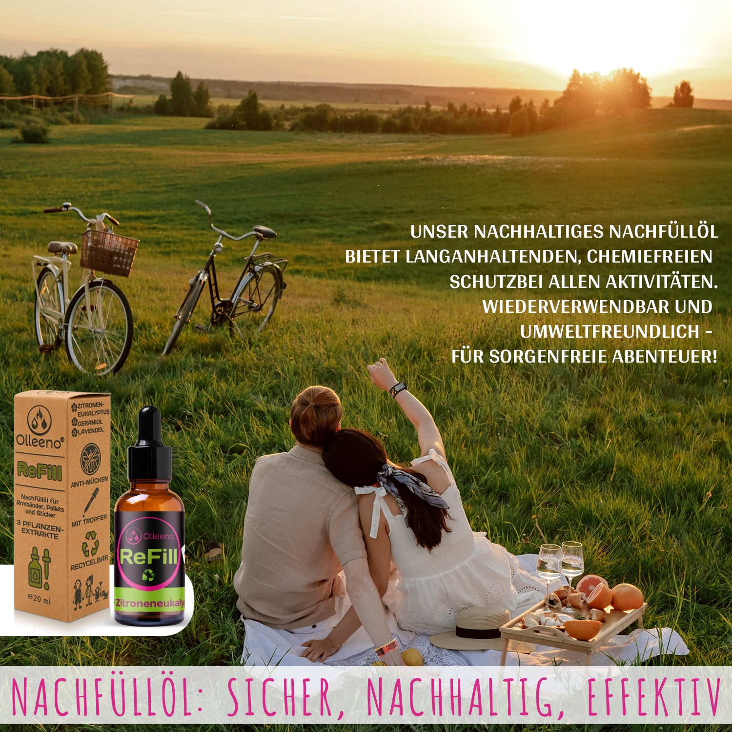 Nachfüllöl Lavendel, Geraniol, Zitroneneukalyptus 20ml – Auf pflanzlicher Basis - OLLEENO