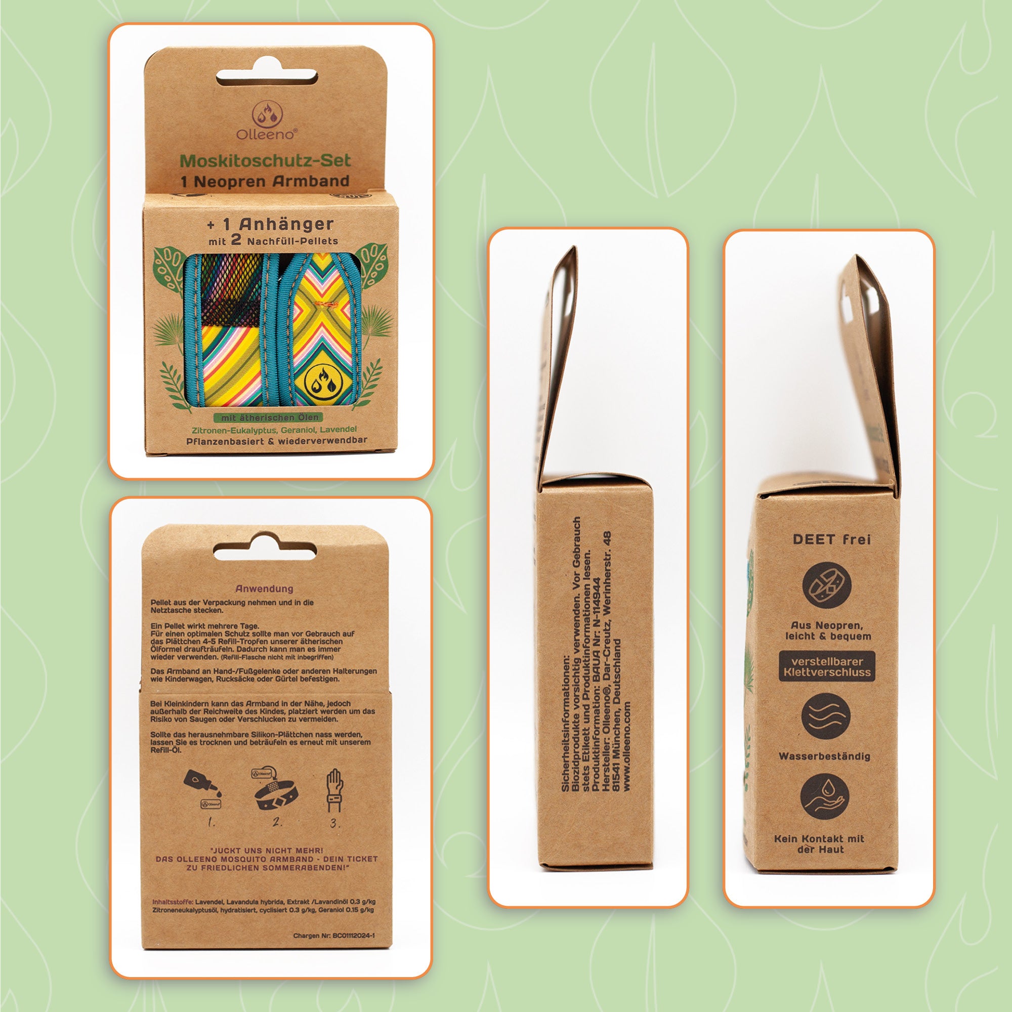 Mückenschutz SET: Armband + Anhänger aus Neoprene 🌱