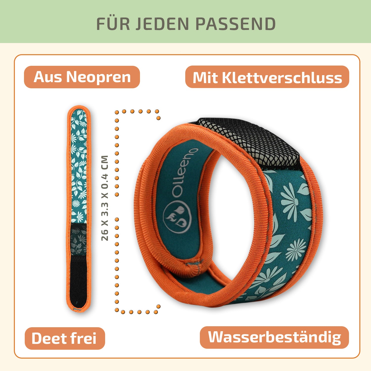 Mückenschutz SET: 2 Neoprene Armbänder + 4 Ersatzpellets + Nachfüllöl 🌱