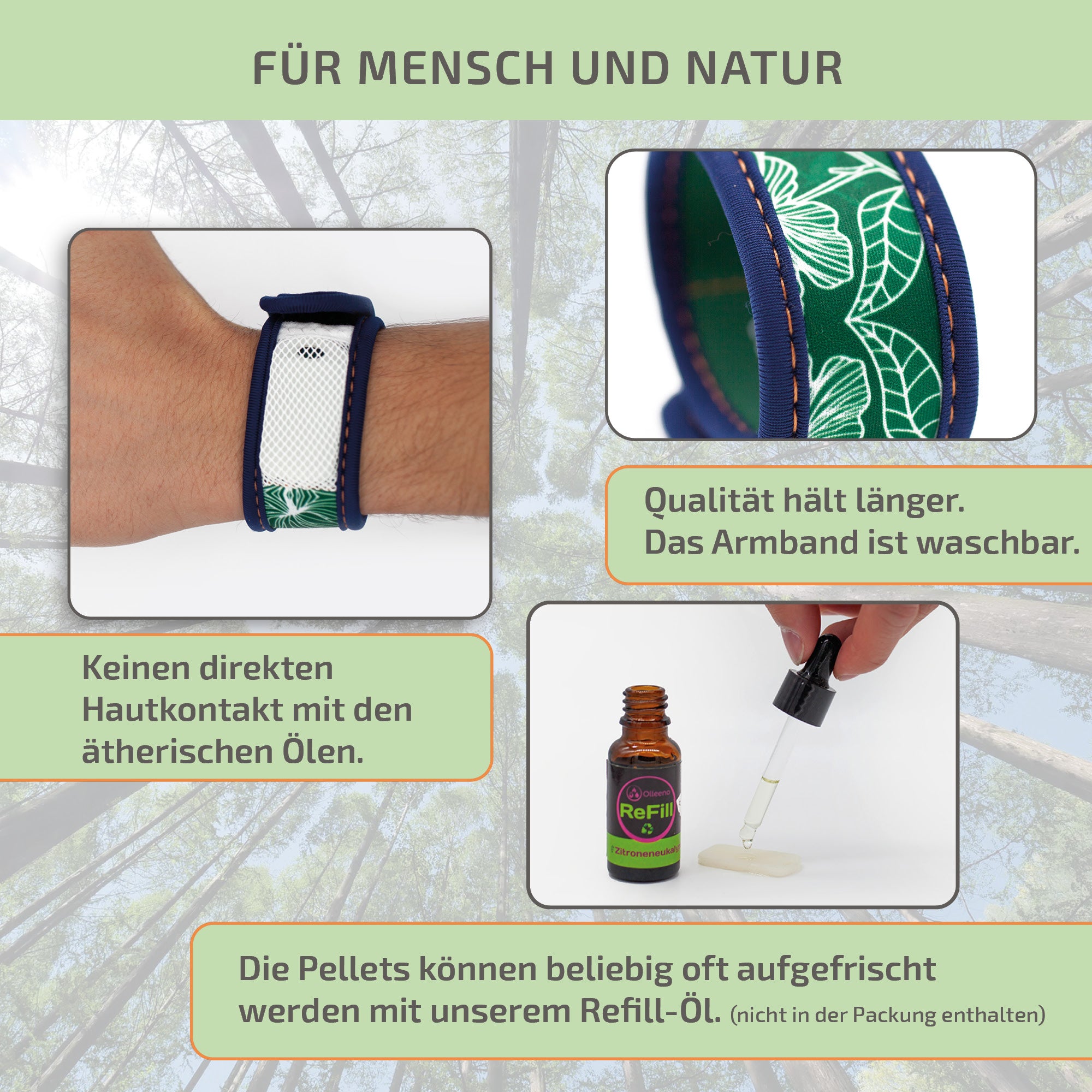 Mückenschutz SET: Armband + Anhänger aus Neoprene 🌱