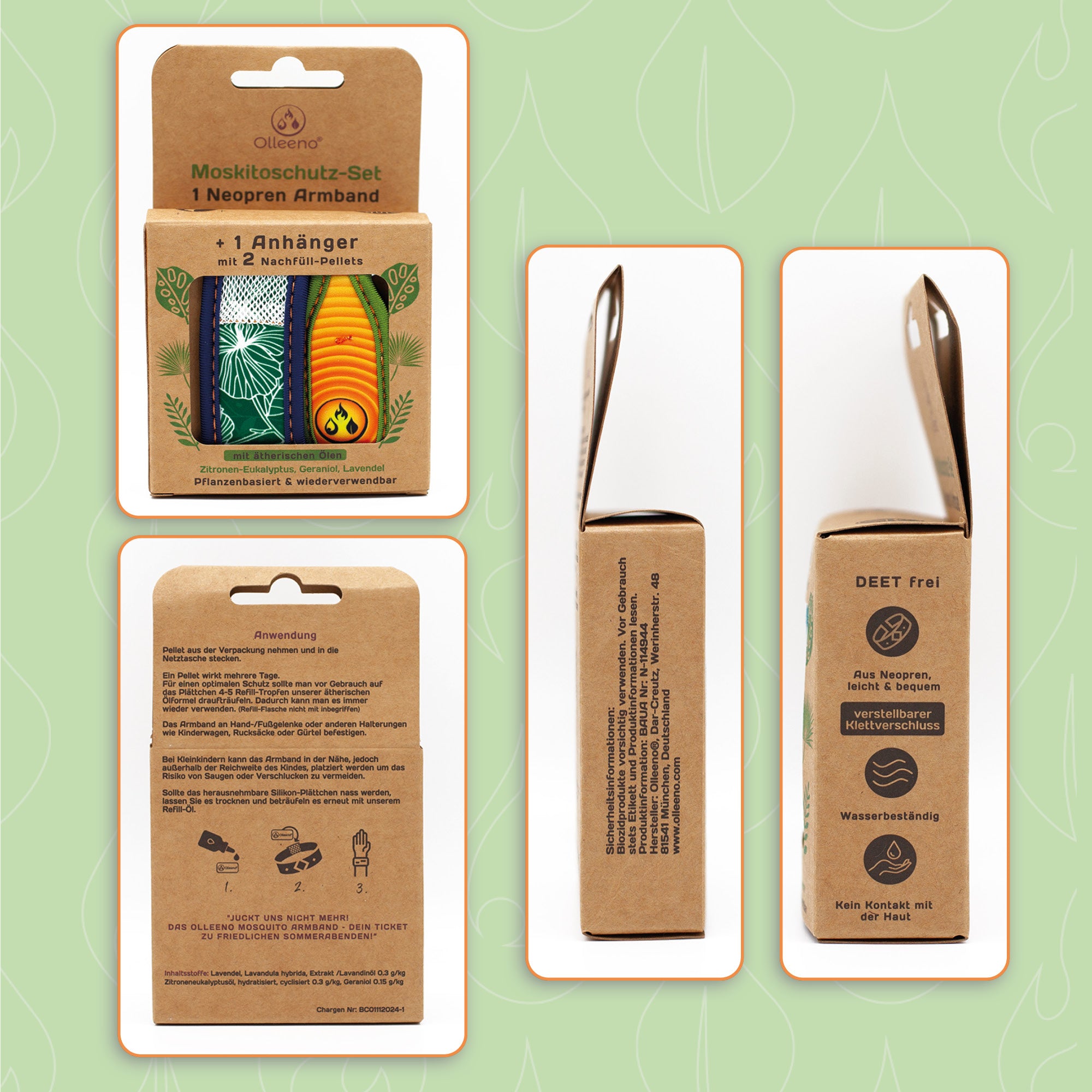 Mückenschutz SET: Armband + Anhänger aus Neoprene 🌱