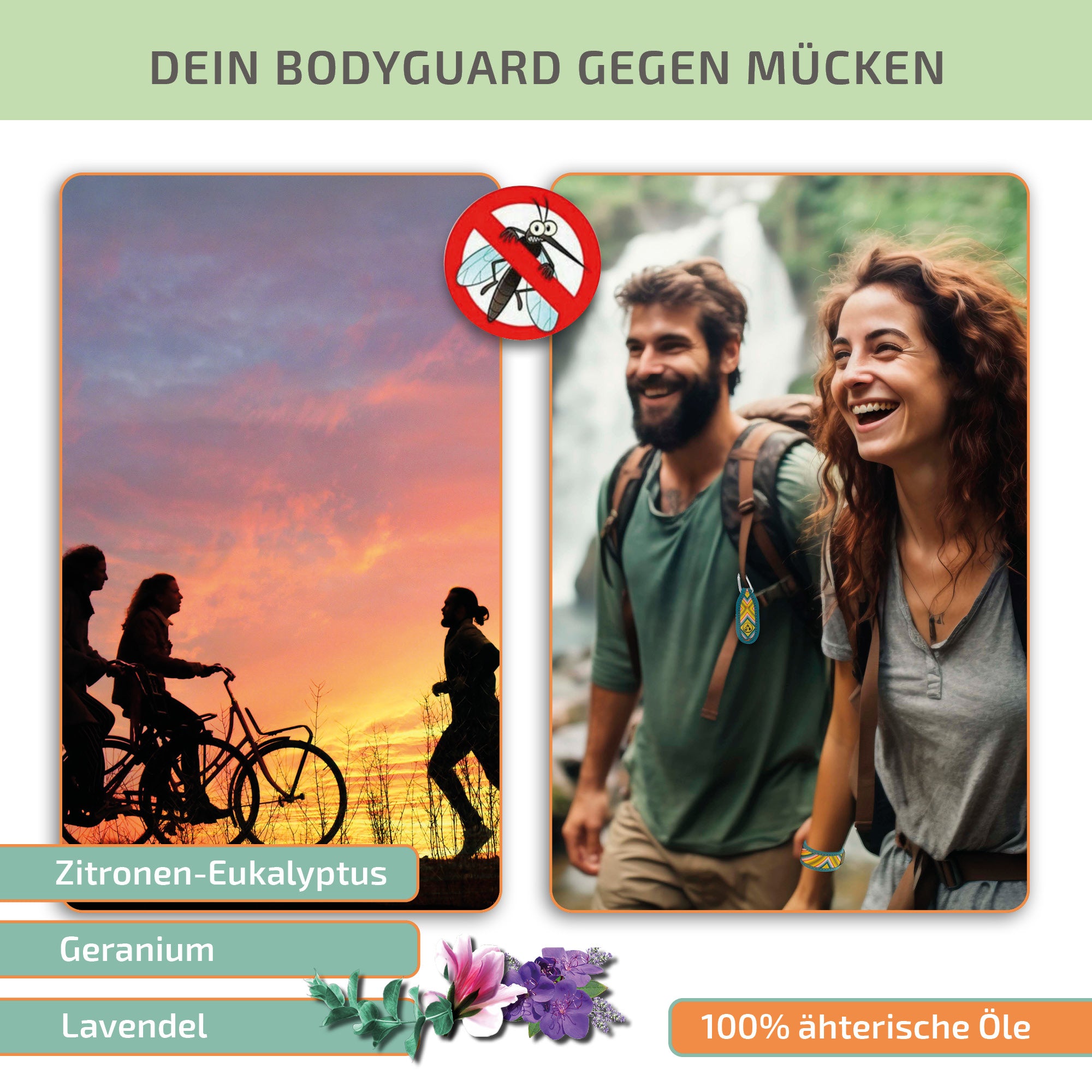 Mückenschutz SET: Armband + Anhänger aus Neoprene 🌱