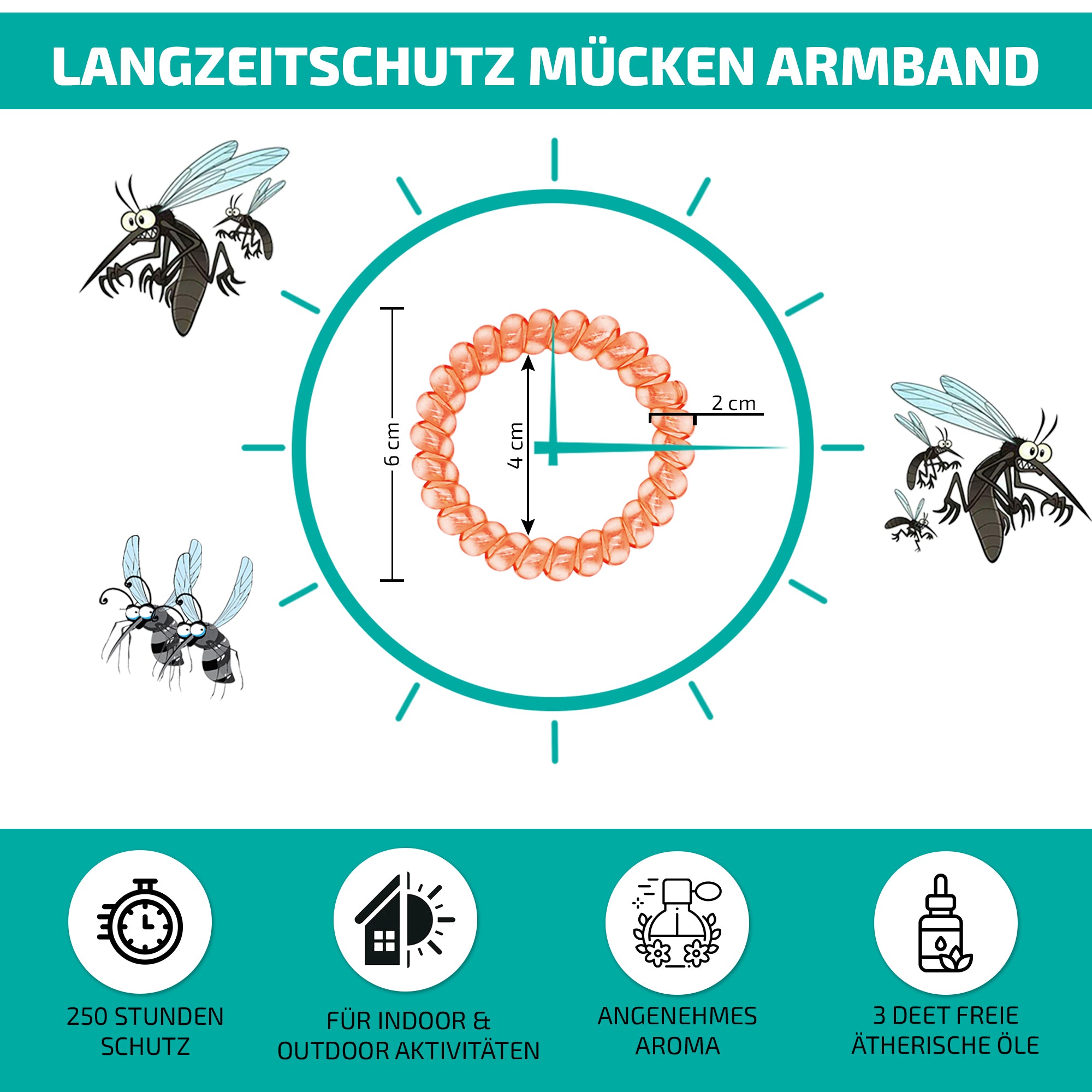 Mückenschutz SET: 15 Armbänder + 6 EVA Designer Aufkleber 🌱