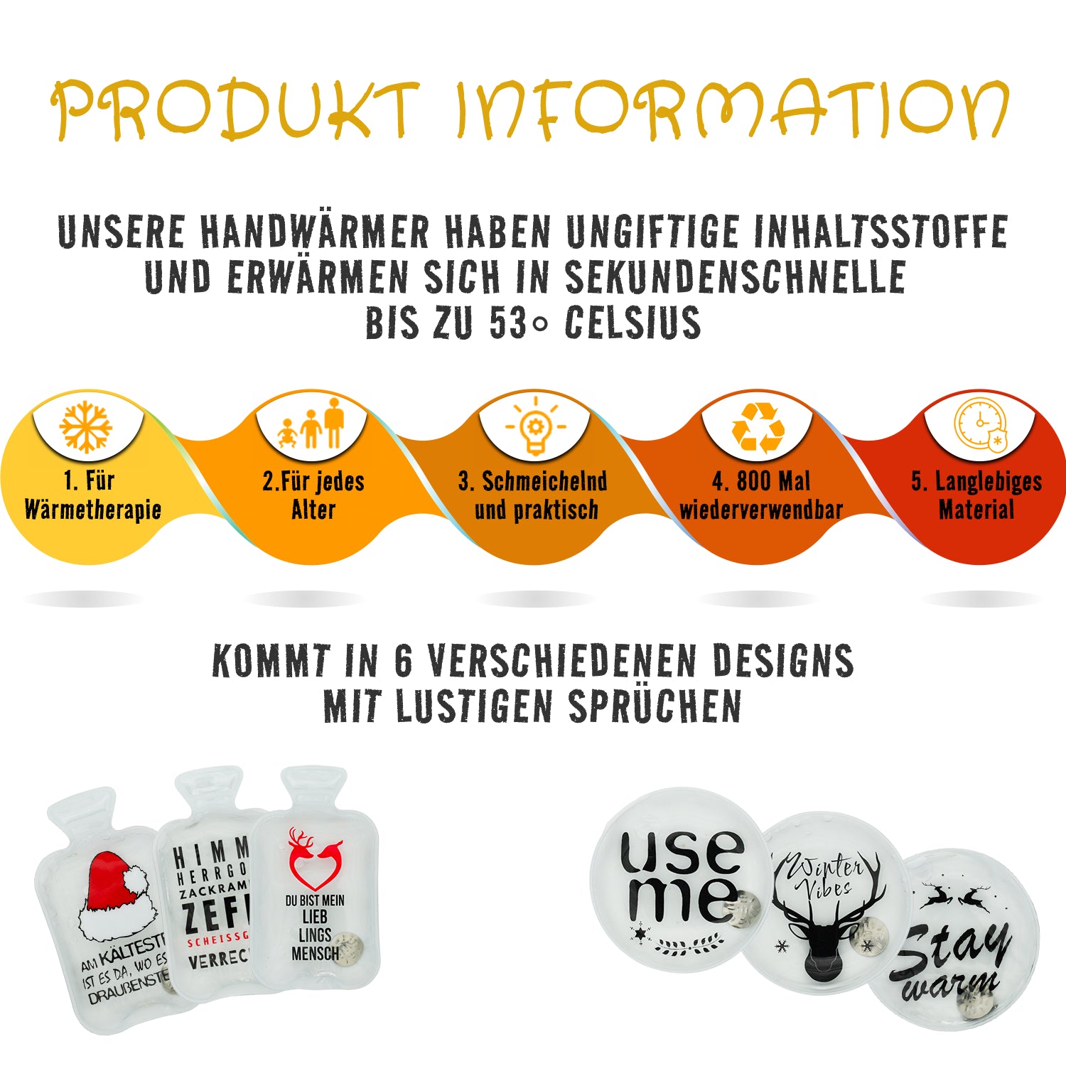 Handwärmer wiederverwendbar zum Knicken (6er Set) - OLLEENO