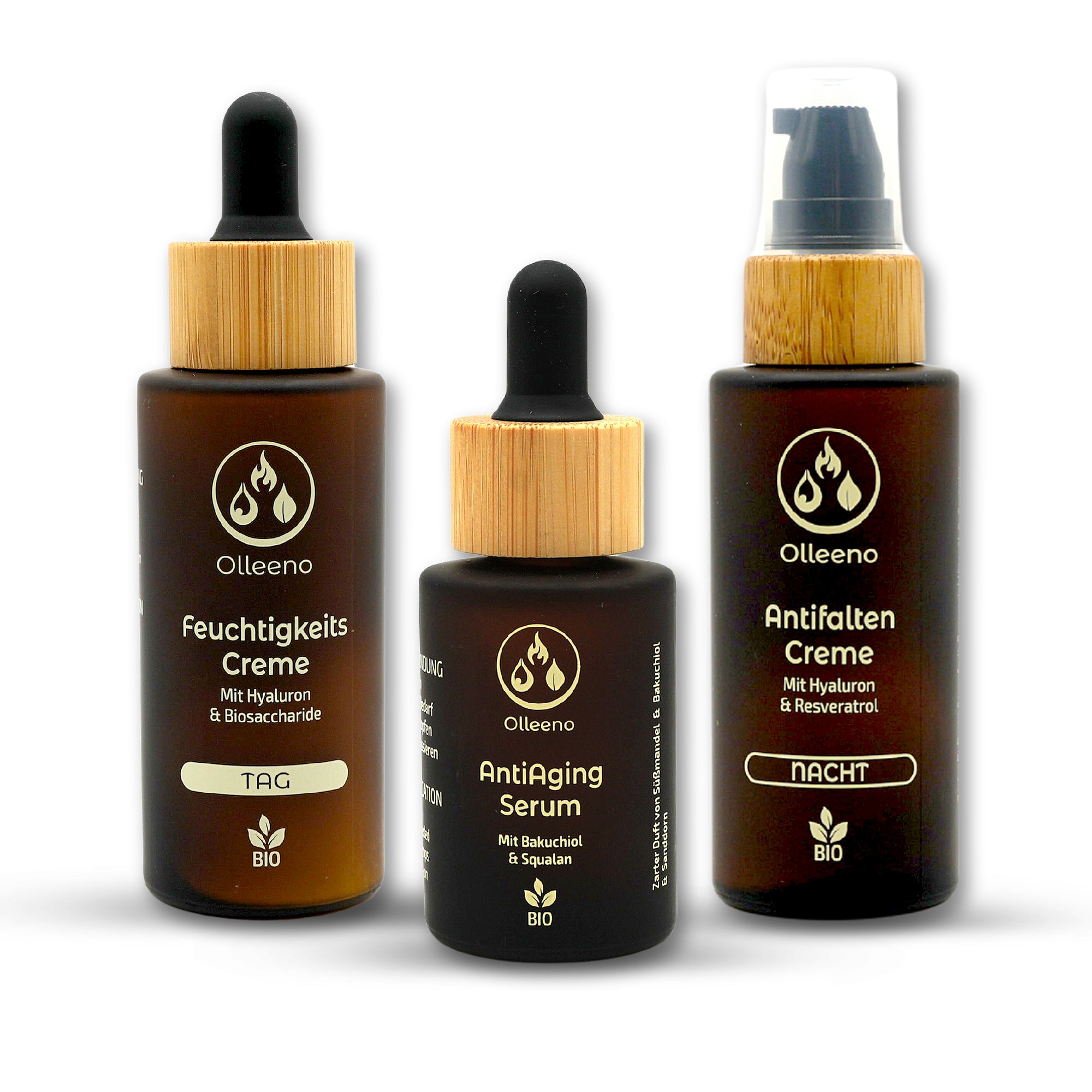 🌿 OLLEENO Bio Pflege Set – Feuchtigkeitscreme, Anti-Aging Serum & Antifaltencreme im Bundle