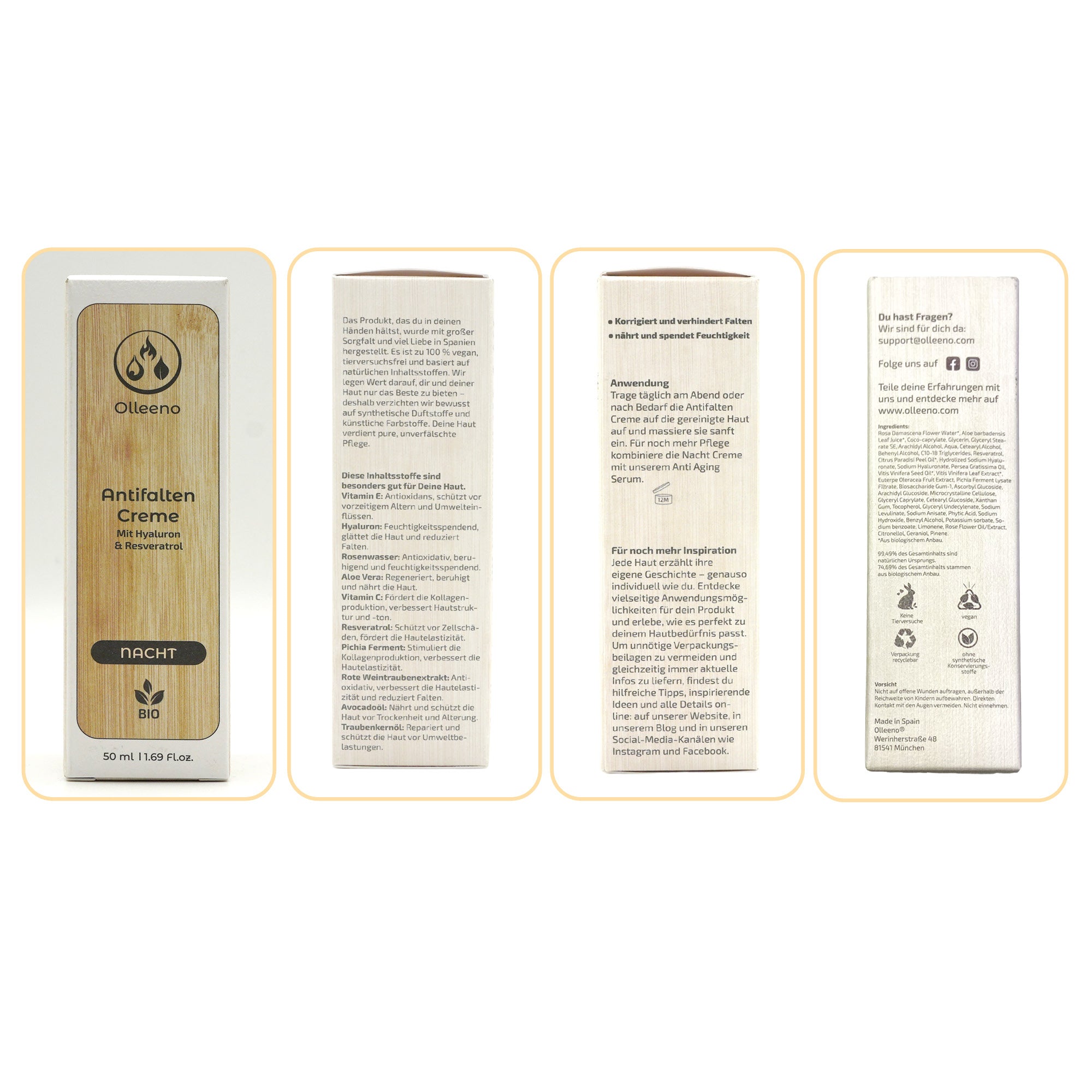 Bio Antifalten Creme 50ml mit Hyaluron & Resveratrol – vegan & straffend