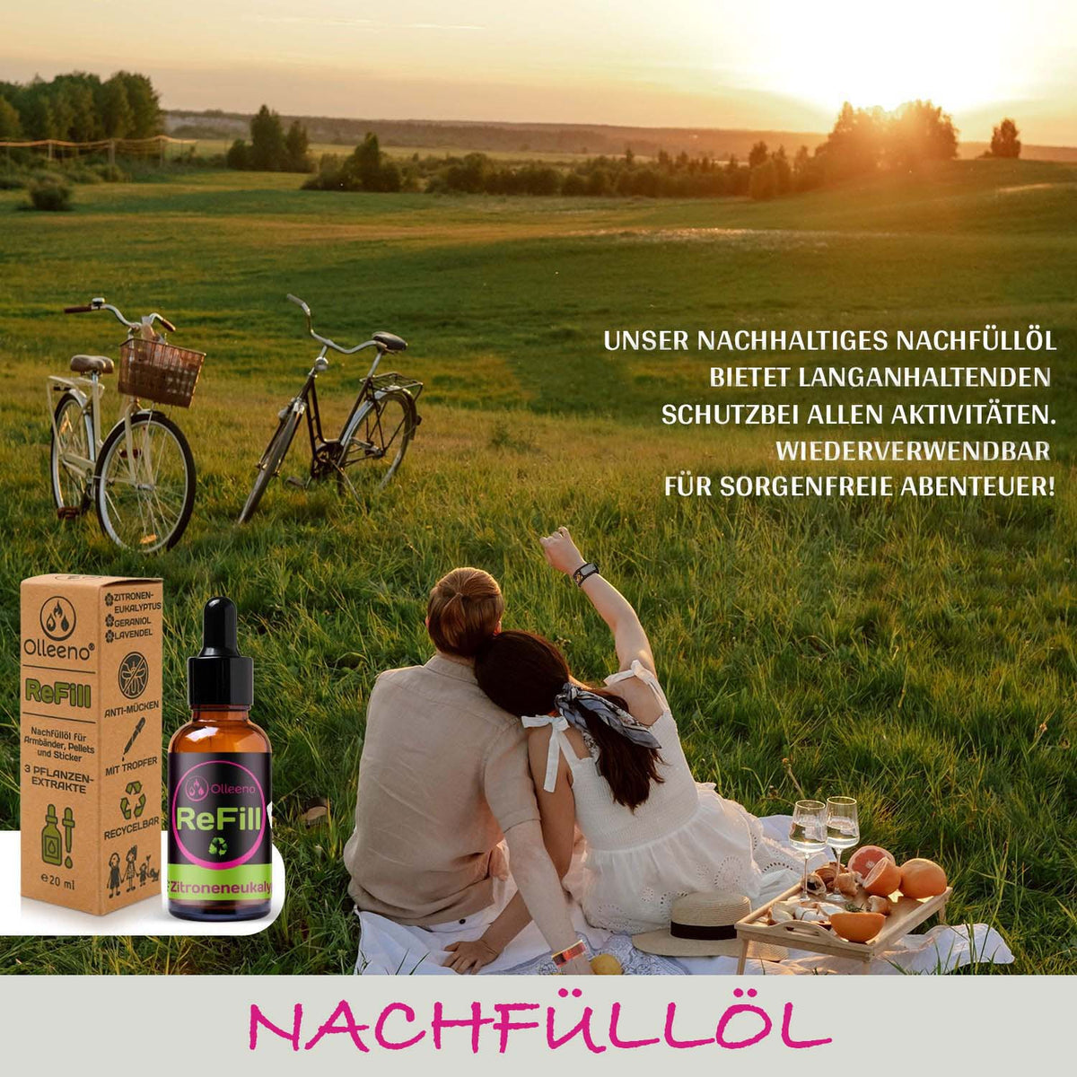 Nachfüllöl Lavendel, Geraniol, Zitroneneukalyptus 20ml - OLLEENO