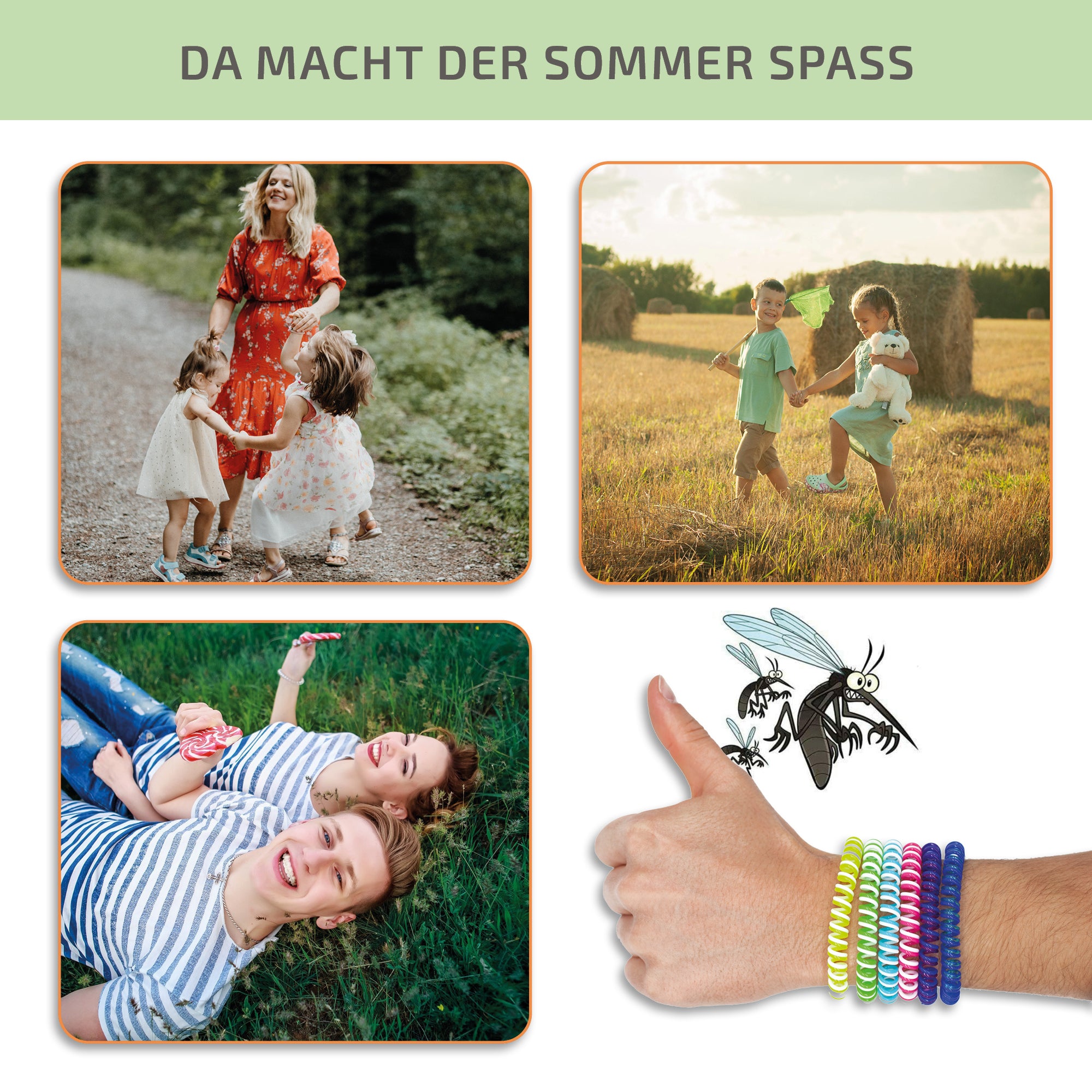 Mückenschutz SET: 24 Armbänder + RefillSpray + 60 Aufkleber 🌱