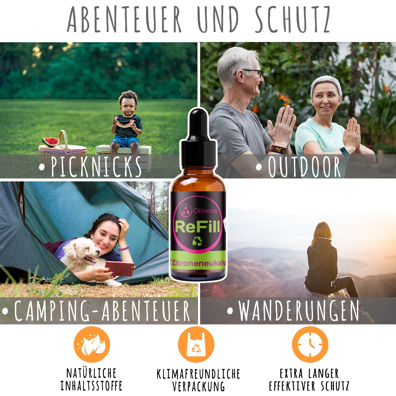 Nachfüllöl Lavendel, Geraniol, Zitroneneukalyptus 20ml – rein pflanzlich - OLLEENO