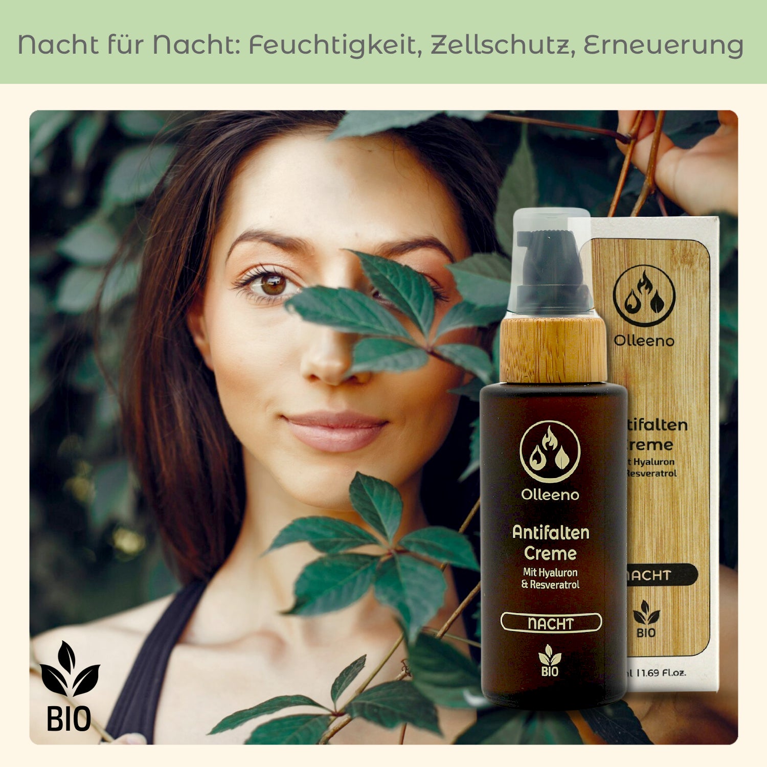 Bio Antifalten Creme 50ml mit Hyaluron & Resveratrol – vegan & straffend