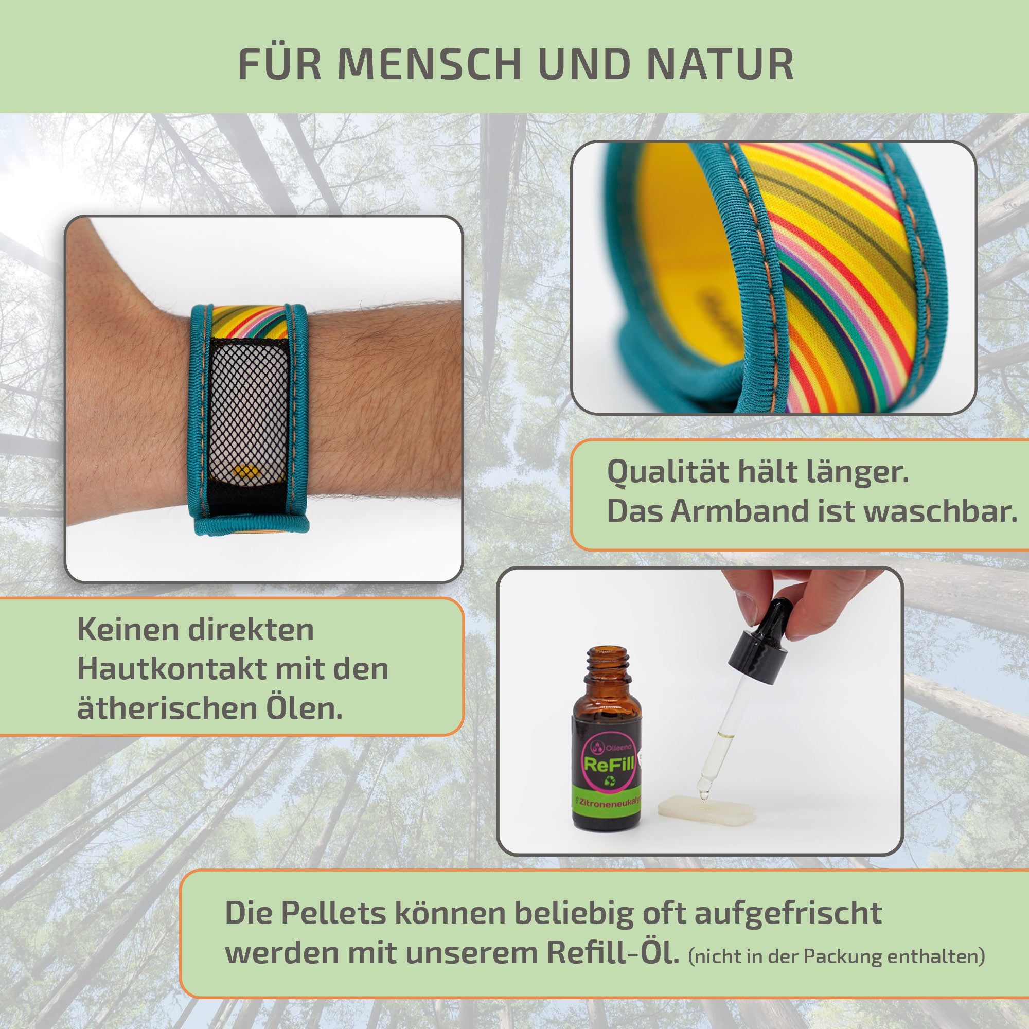 Mückenschutz SET: Armband + Anhänger aus Neoprene  🌱