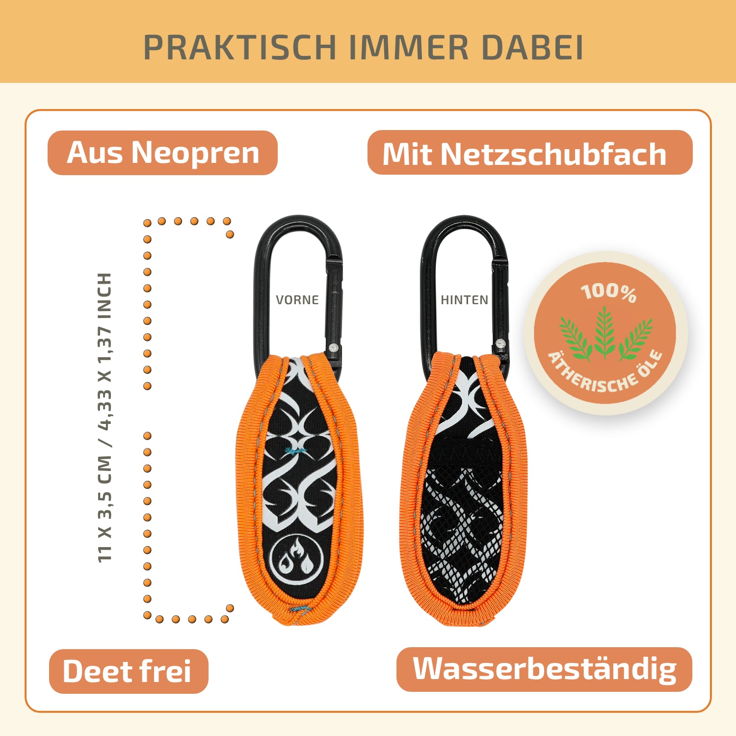 Mückenschutz SET: 4 Neoprene Anhänger + 4 Nachfüllpellets 🌱