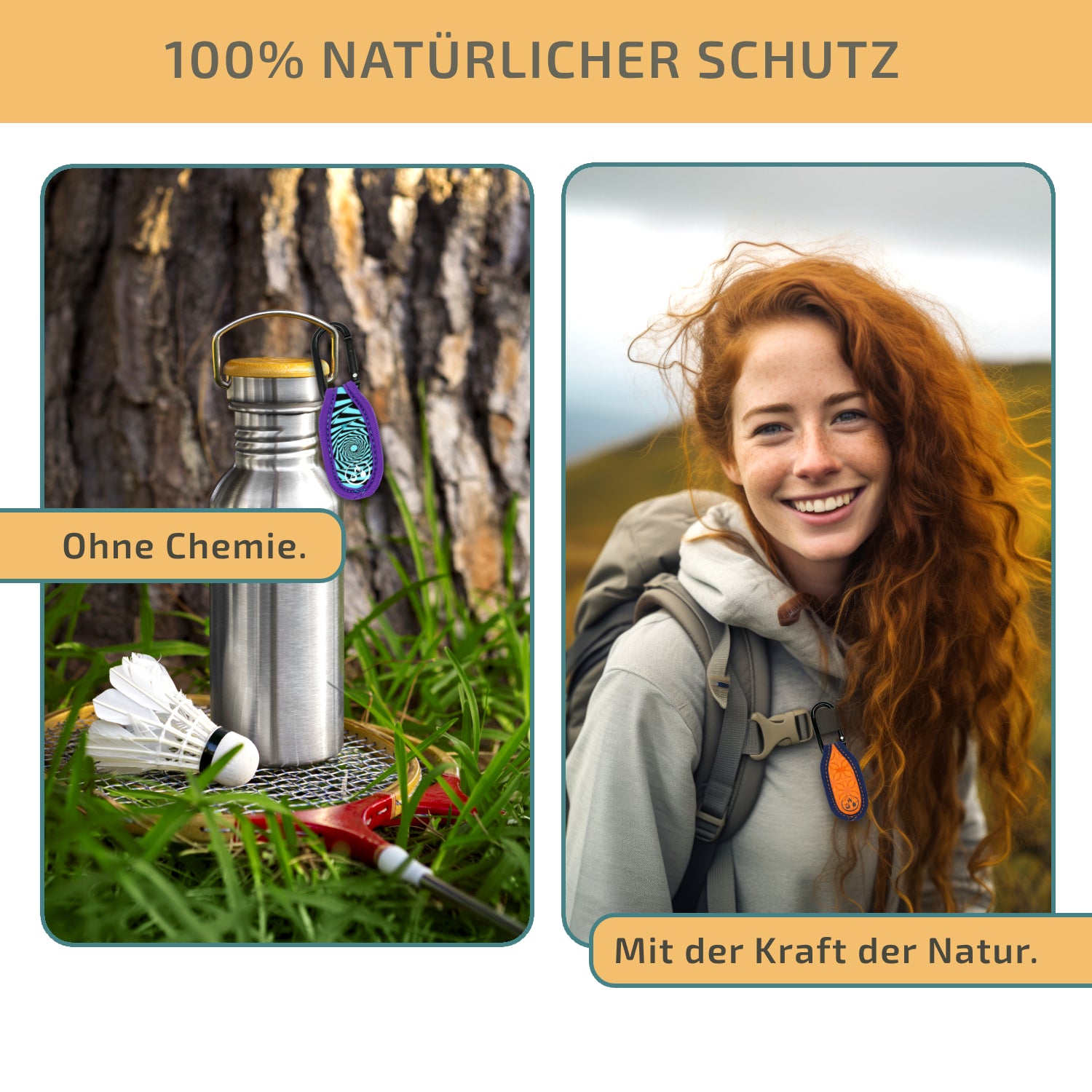 Mückenschutz SET: 4 Neoprene Anhänger + 4 Nachfüllpellets 🌱