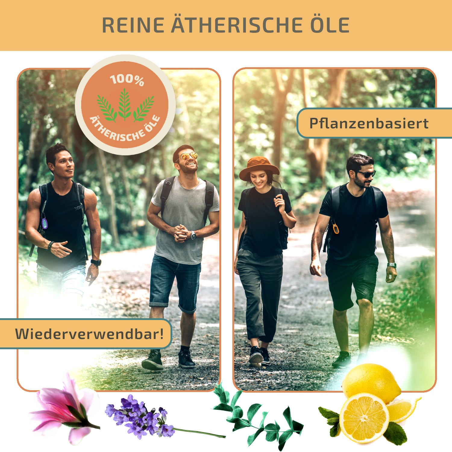 Mückenschutz SET: 4 Neoprene Anhänger + 4 Nachfüllpellets 🌱