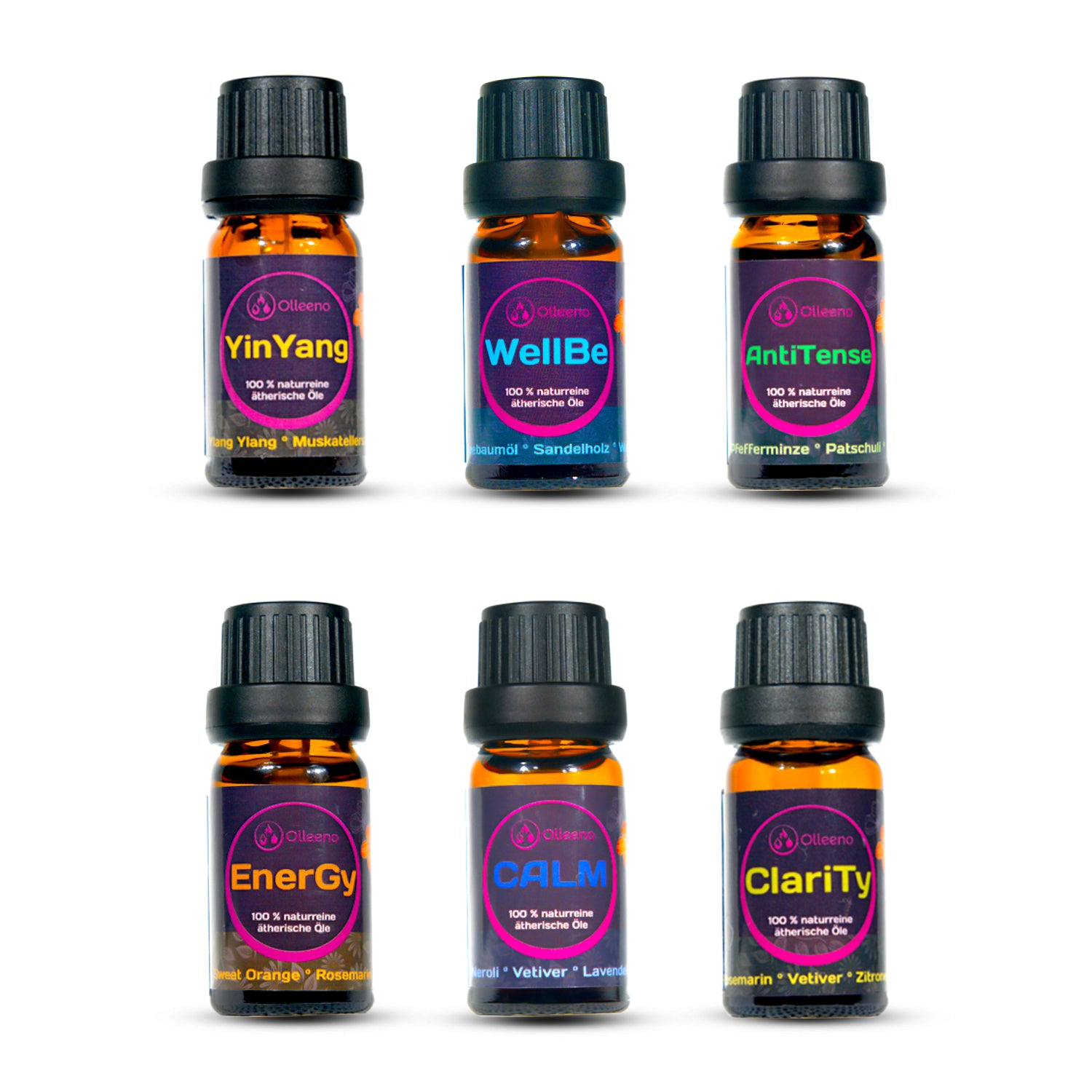 Ätherische Öle 100% naturrein, Geschenk Set 6 x 10ml - OLLEENO