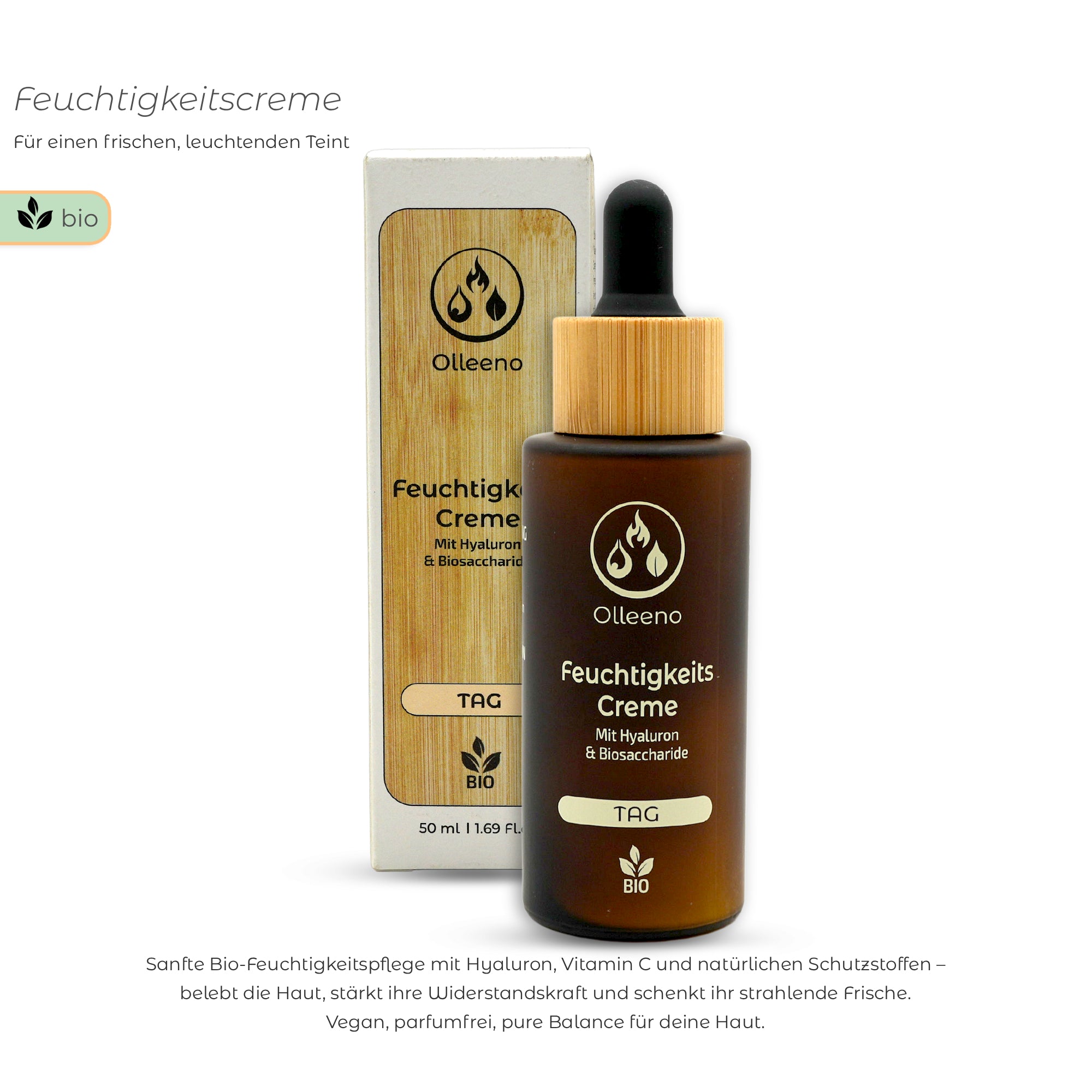 Bio Feuchtigkeitscreme 50ml mit Hyaluron & Vitamin C – vegan & hydratisierend