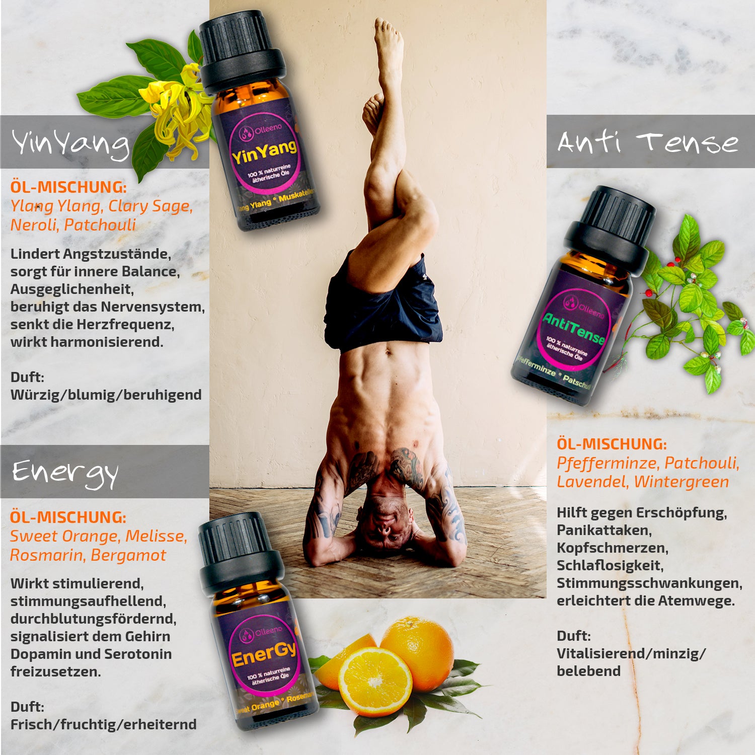 Ätherische Öle 100% naturrein, Geschenk Set 6 x 10ml - OLLEENO