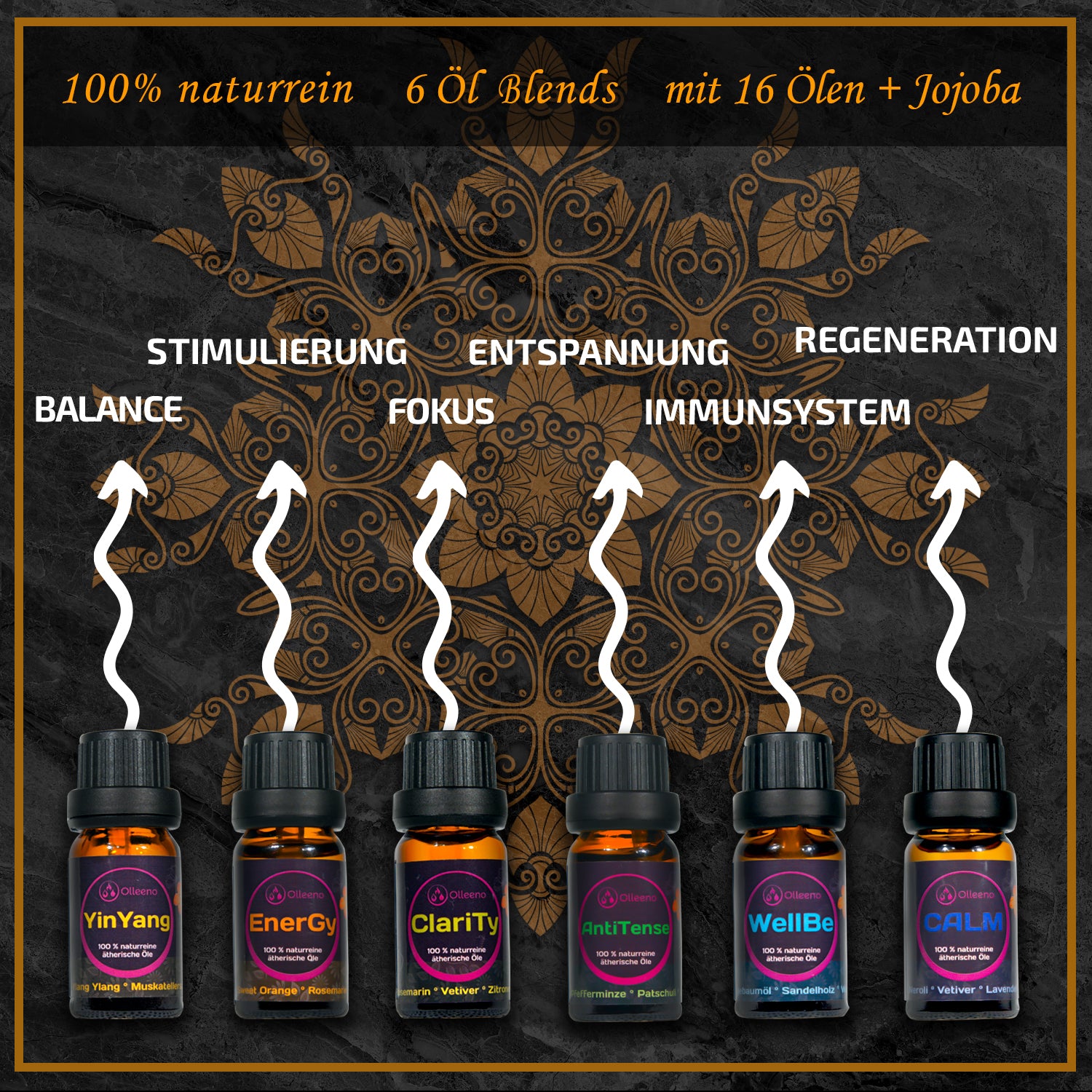 Ätherische Öle 100% naturrein, Geschenk Set 6 x 10ml - OLLEENO
