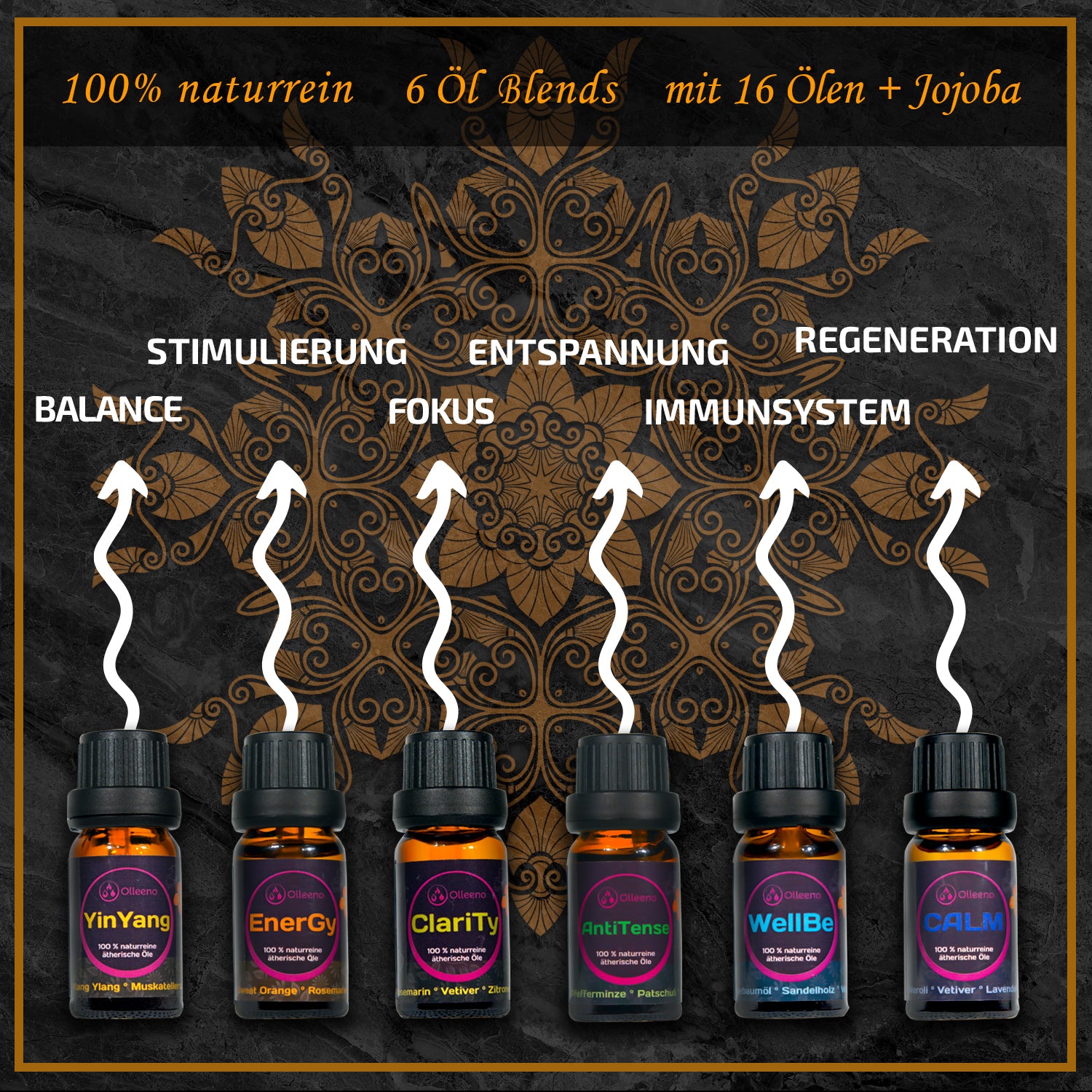 Ätherische Öle 100% naturrein, Geschenk Set 6 x 10ml – Olleeno